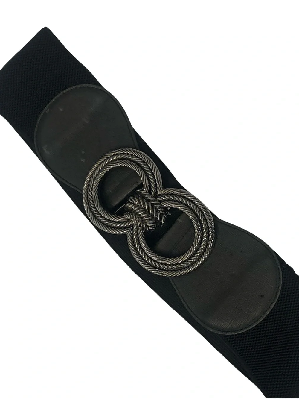 BCBGMaxAzria Black Elastic Belt with Interlocking Metal Rope-Style Buckle M/L